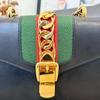 [Pre-Owned] Sylvie Gold Buckle Striped Web Chain Satin Bow Mini Shoulder Bag - Very Good #19YEDED
