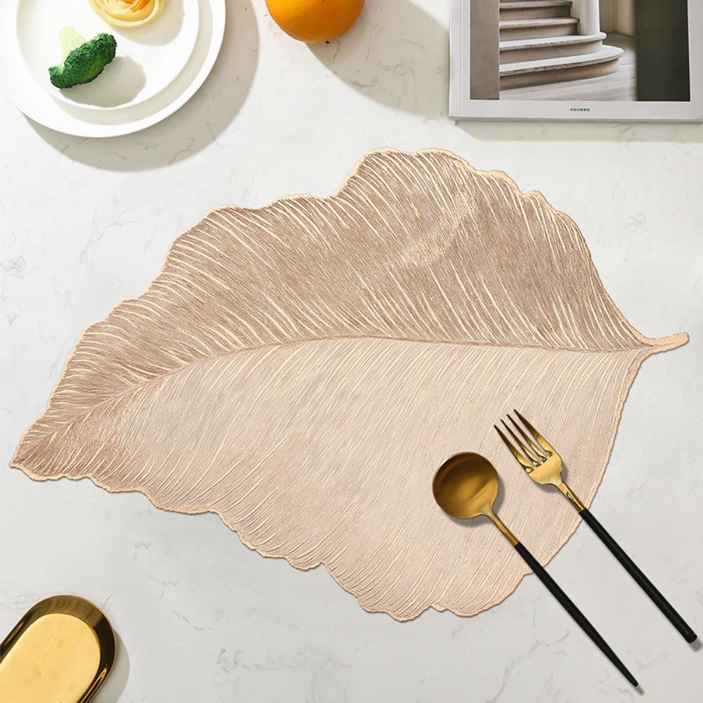 Gold Leaf Placemat Washable Heat Resistant Table Place Mat Waterproof Wipeable Coaster Dining Mat Dinner Table Decoration As Shown