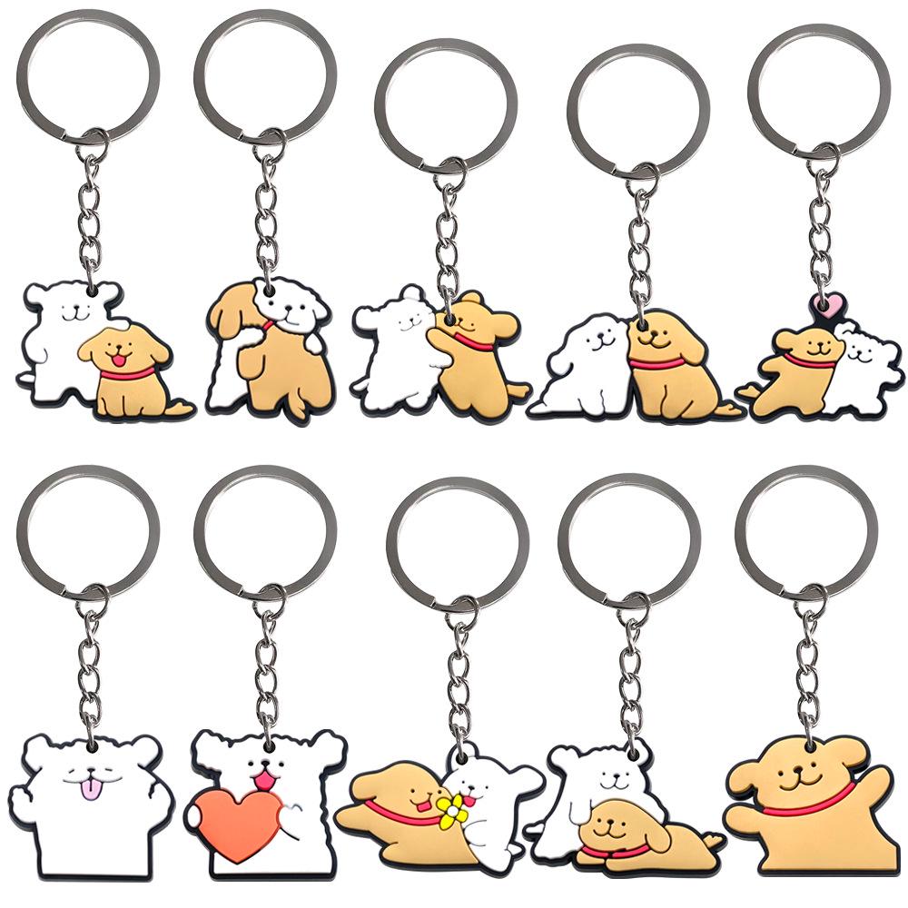 Cartoon Couple Dog Keychain: Emoji Pendant & Backpack Charm