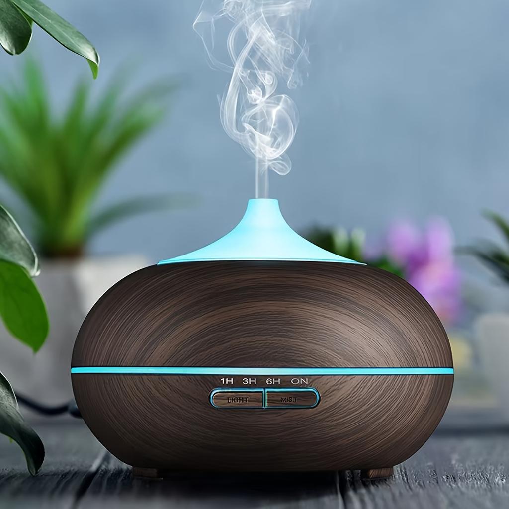 550ml Aroma Diffuser, Cool Mist Humidifier With Remote Control Wood Grain Aroma Diffuser With Timer For Large Room US Plug