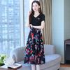 Women's Elegant Waist-Cinching Summer Chiffon Dress - Short-Sleeve, Two-Piece Look with Printed Design