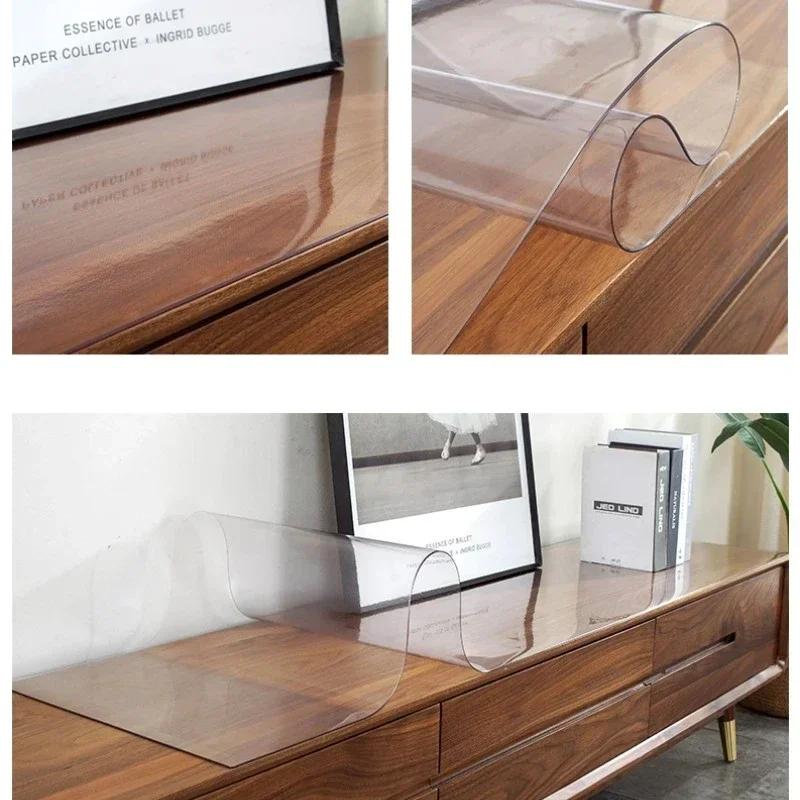 1mm Soft Glass Table Mat PVC Transparent Tablecloth Waterproof Oilproof Rectangular Table Cover Pad Kitchen Table Mat