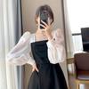 Sommer Frauen Kleider Langarm Eleganter Quadratischer Kragen Weiche Vintage A-line Schwarz Französisch Stil Kleid Lolita Harajuku Robe