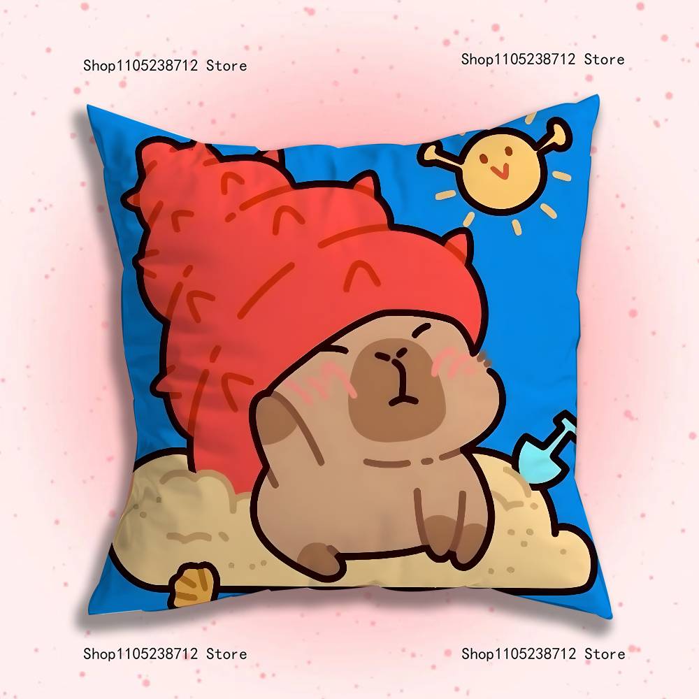 Cute Cartoon C-Capybara Pillow Covers Cartoon Sofa Decorative Home Double-sided Printing Short Plush Cute Cushion Cover