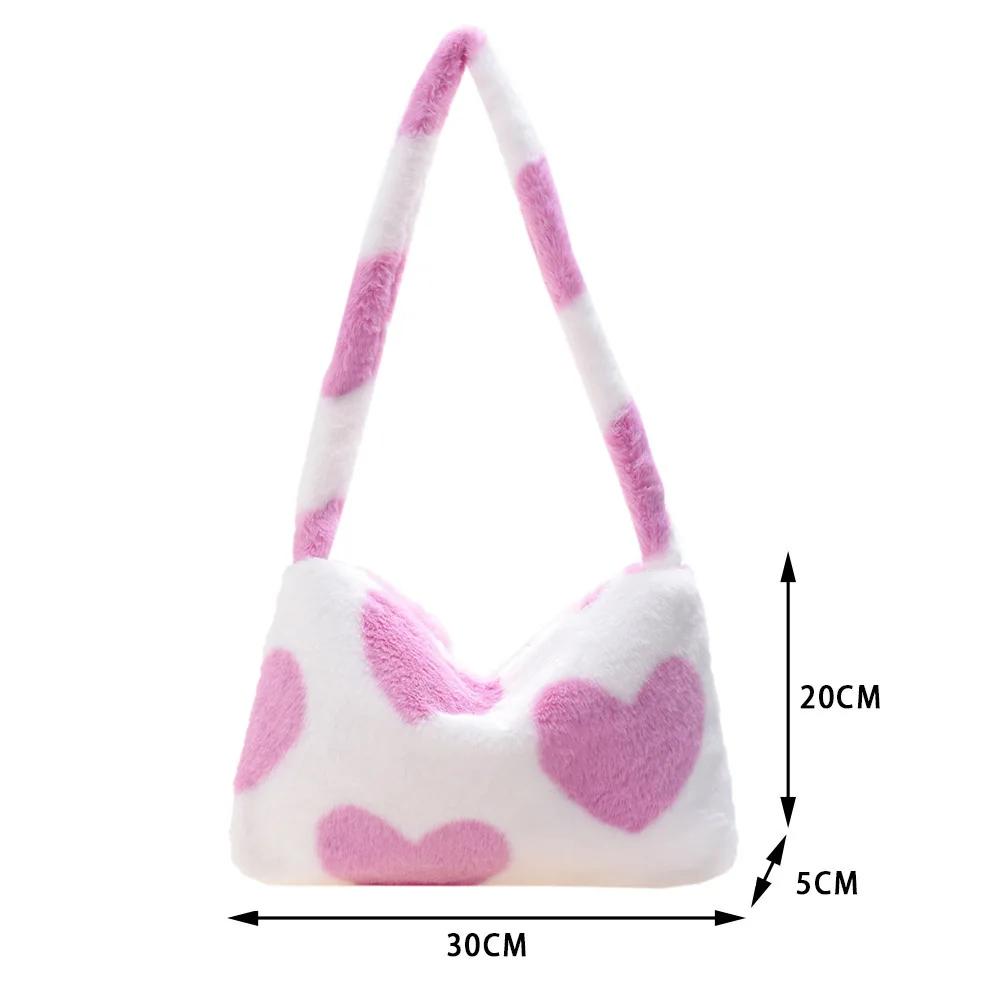Women Bag Autumn Winter Flower Printed Underarm Bag Fluffy Tote Bag Plush Soft Handbags Ladies Large Capacity Furry Shoulder Bag
