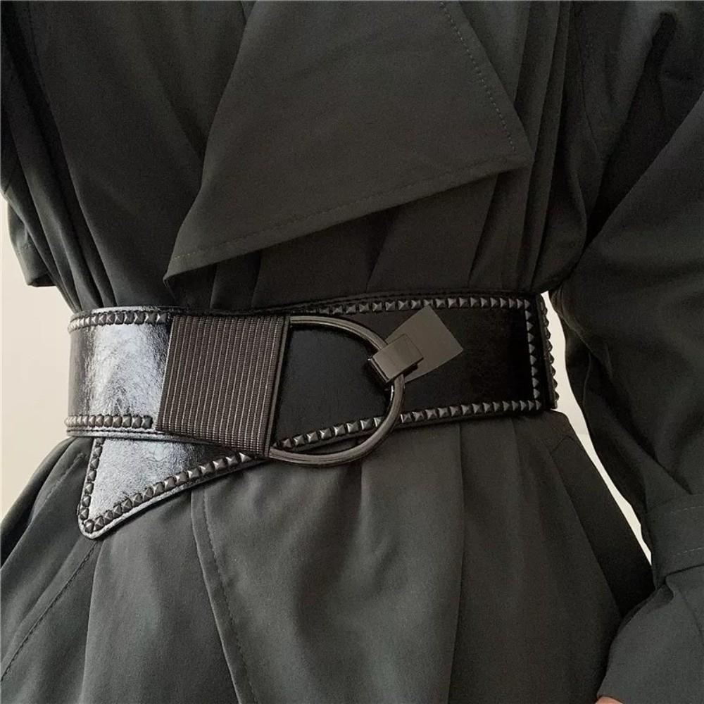 Wide Rivets Waist Corset PU Waistband Vintage Wide Waist Belt  Daily Wear