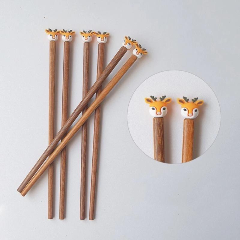 Söta Djur Långa Ätpinnar Älg Björn Panda Trä Sushi Nudel Ätpinnar Återanvändbara Bordsartiklar Baby Träningsätpinnar