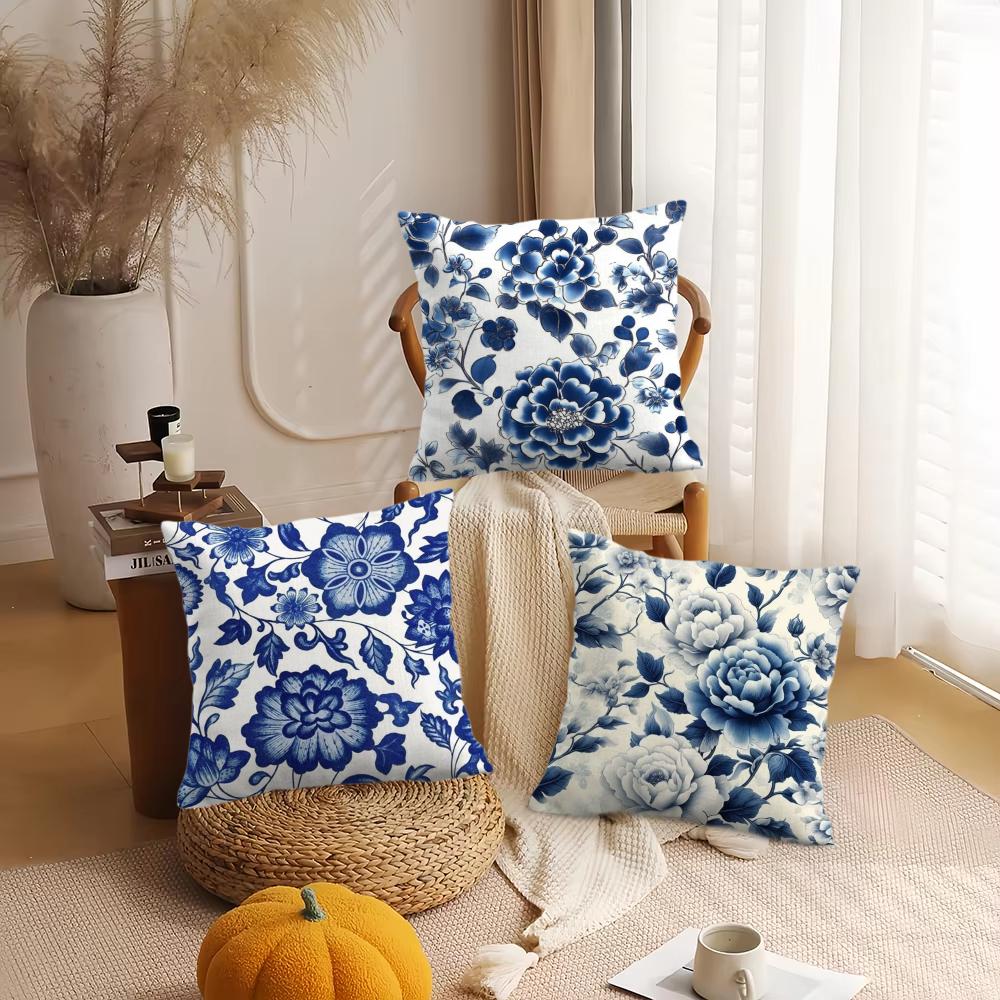 Blue And White Porcelain Cushion Cover Short Plush DoubleSided Printing Home Machine Washable in Warm Winter Pillow Cover