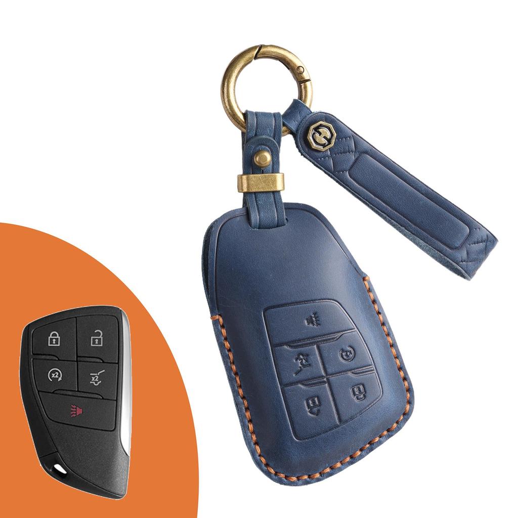 High-End Retro Leather Key Cover for Buick Envision with Buckle Protection