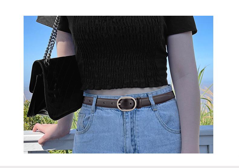 Women's Double-Sided Cowhide Leather Belt - Black, Casual & Versatile for Jeans