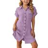 Girls Casual Short Sleeve Shirt Dress Loose Fit Button Down Collared Dress Lightweight Summer Dress for Kids