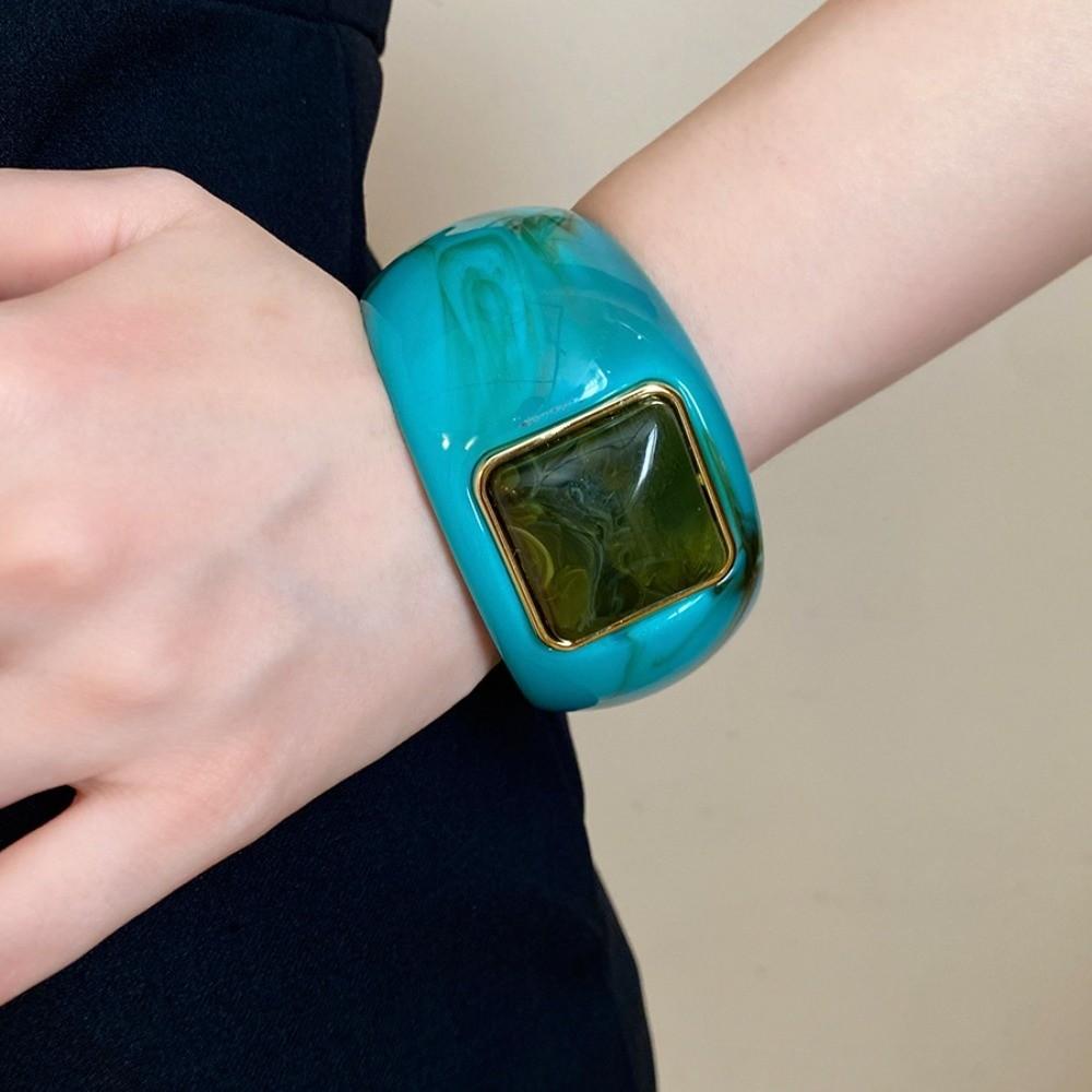 Bohemian Acrylic Bangle Europe American Style Retro Hand Ring Simple Irregular Wide Bracelet Gift