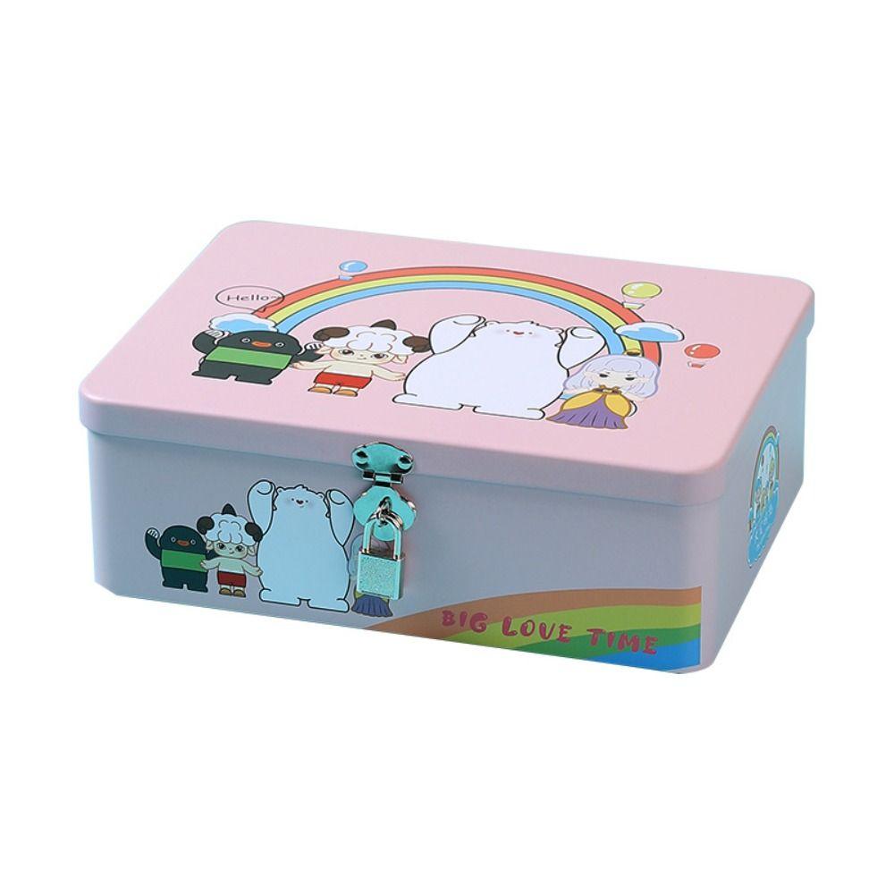 Vintage Tinplate Box Cartoon Print Empty Box High Quality Desktop Storage Case Household