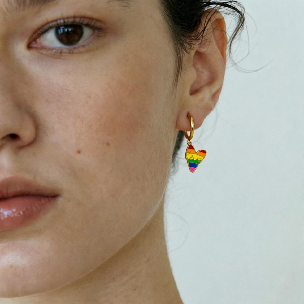 Stainless Steel Colorful Oil Drop Sweetheart Dangle Earrings for Women - Versatile Everyday Accessories