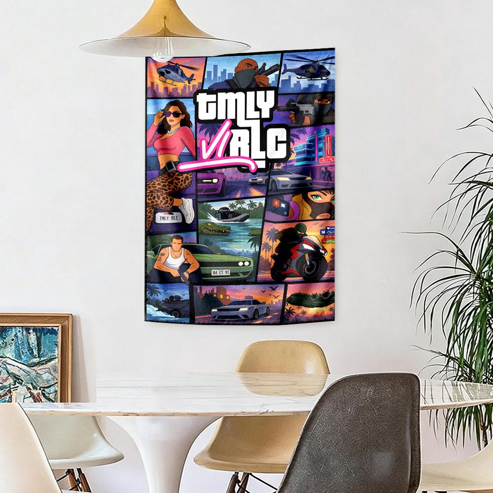 Grand Theft Auto Vintage Vægtæppe Retro Boho Ideel til Balkon Kollegievæg Soveværelse Alsidig Dekoration Boho Dekoration Gave til Nyt Hjem