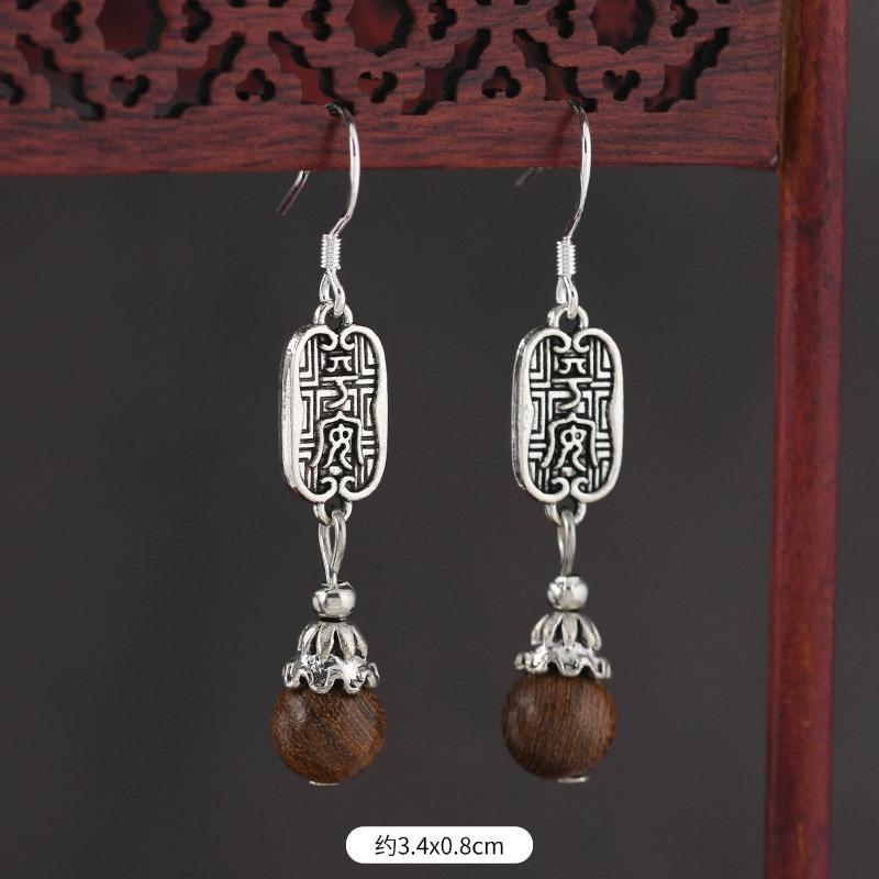 Original Zen Sandalwood Earrings, Retro Literary and Medium Earrings, High-end S925 Silver Hook Earrings for Women