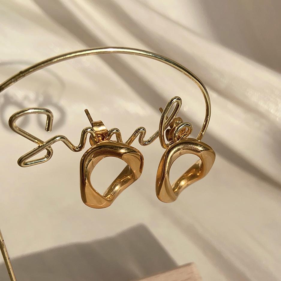 Minimalist Nice Twist Ring Earrings Wind Stud Earrings Gold Plated Stainless Steel Earrings Do Not Fade