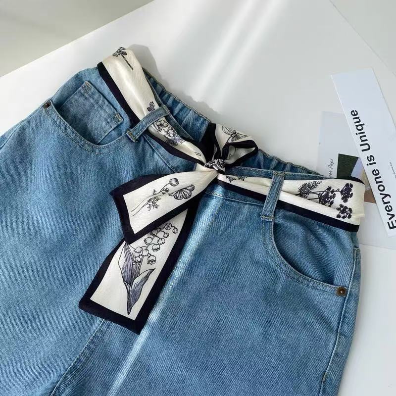 Plant Print Fashion Hair Ribbon Scarf Neck Tie Bag Scarfs Satin Silk Skinny Headscarves For Women