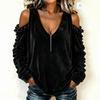 Women's Off-Shoulder V-Neck Long Sleeve Sweatshirt Casual Versatile Top