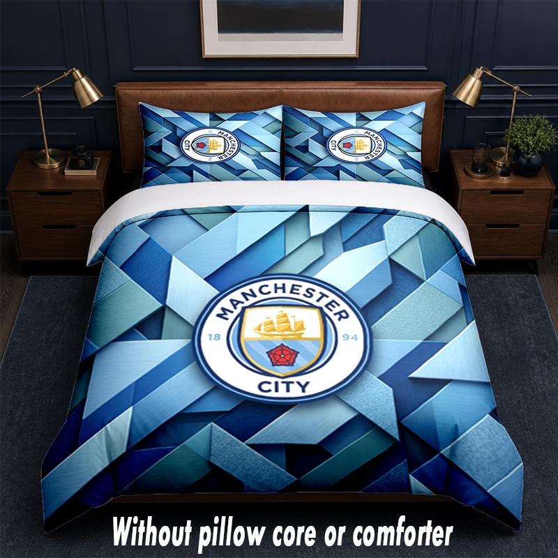 Manchester City Design Sengetøy Sengetøysett 1 Dynetrekk + 2 Putevar Mykt Pustende Husholdnings Sengetøy