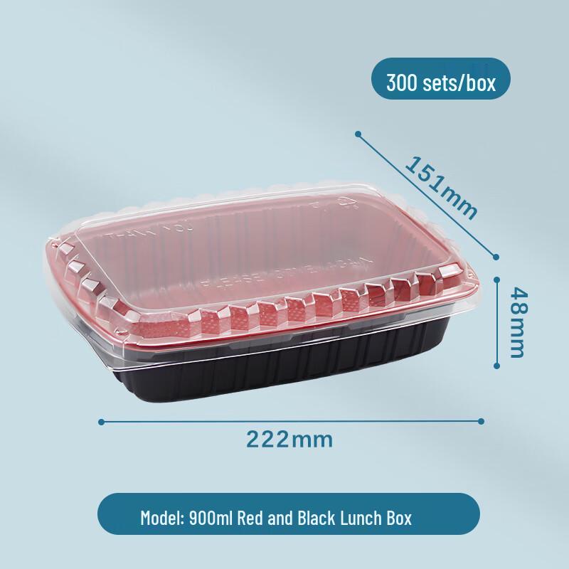 Xinpai Ke 900ml Disposable Red & Black Takeout Food Containers