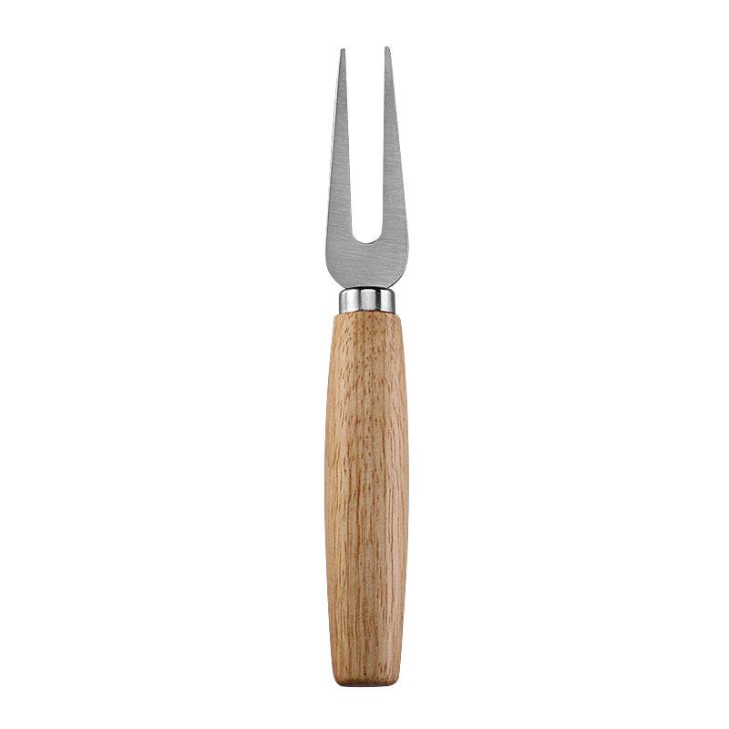 Stainless Steel Cheese Knife & Fork Set, Rubber Wood Handles - Western Tableware