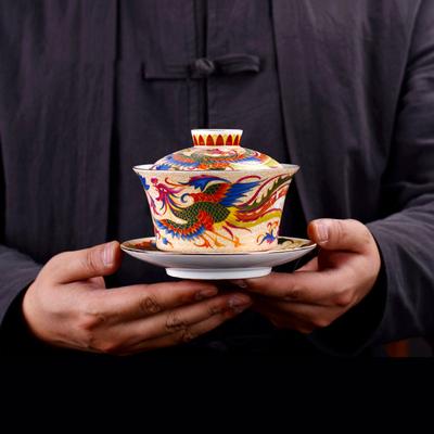 Enamel Covered Bowl, Tea Cup, Dried Flower, Blue and White Porcelain, Ceramic Tea Set, Sancai Bowl, 240ml