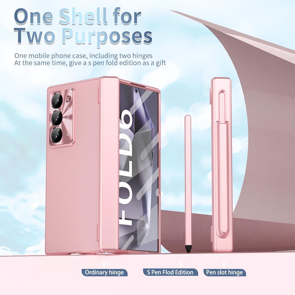 For Samsung Galaxy Z Fold6 5G Phone Case Hard PC Phone Cover with Tempered Glass Film/Stylus