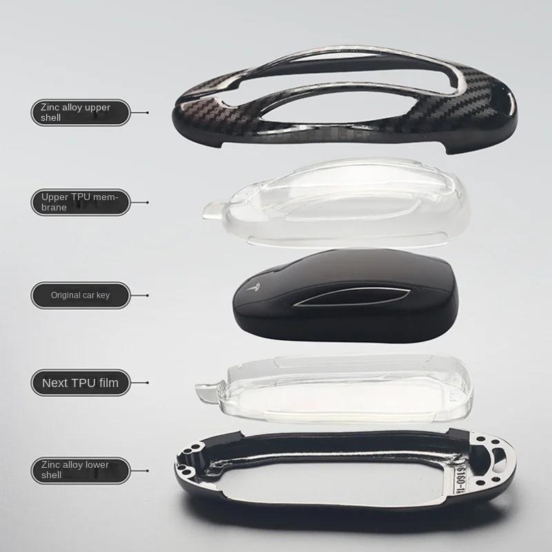 Key Bag Protective Cover Suitable for Tesla Model3/Y ModelX/S Metal Remote Control Shell Buckle Full Package Car Accessories
