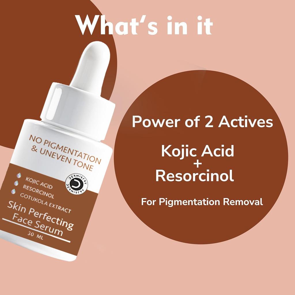 Dermistry 2% Kojic Acid Glowing Skin Face Serum with Gotukola Resorcinol for Pigmentation Dark Spots Uneven Skin Tone D De Tan Removal & Lightening