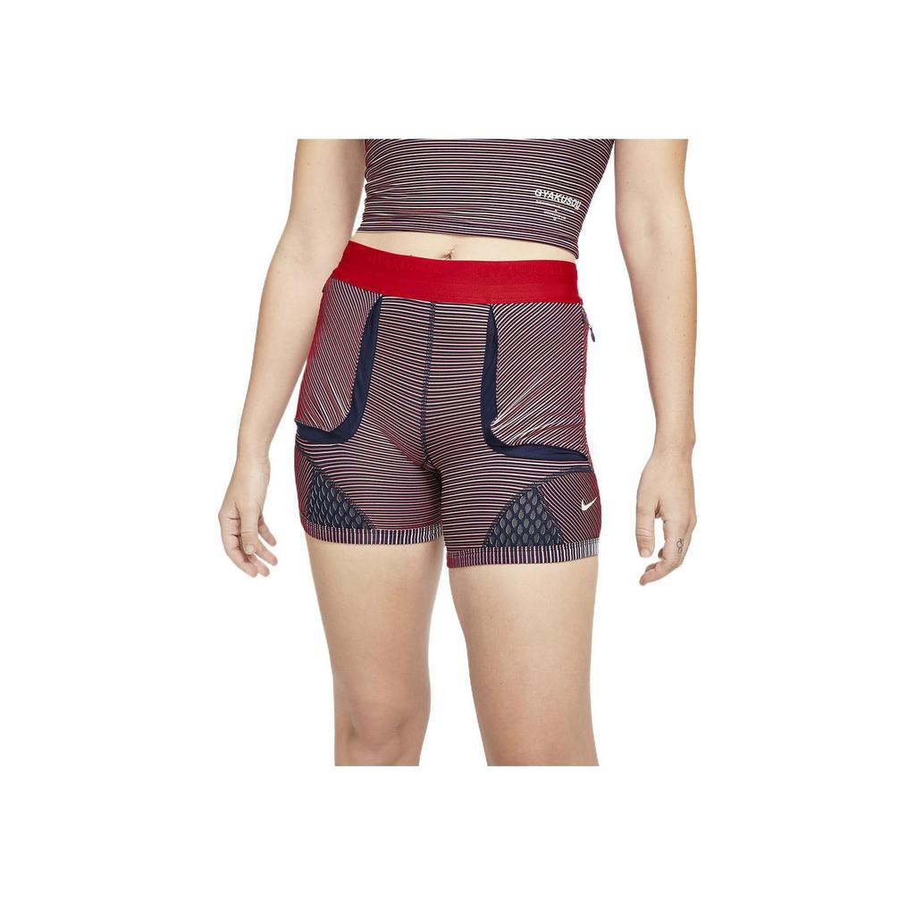Nike Striped High-Waisted Fitness Shorts Women Shorts Red Blue CU0224-498