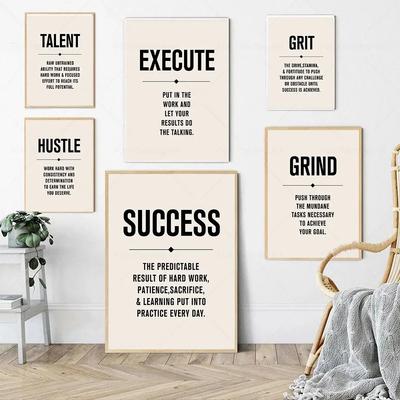 Leinwandmalerei Grind Hustle Erfolg Talent Ausführen Grit Motivationsposter Druck Unternehmen Inspirieren Wand Heim Büro Dekor