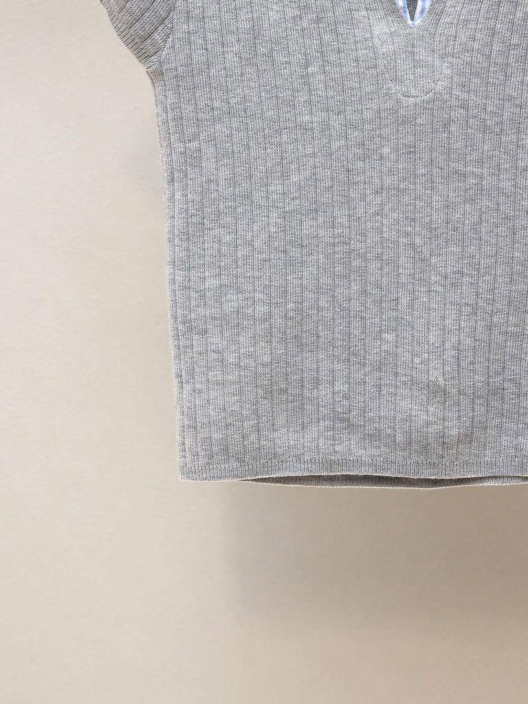 Nanyou Damen Minimalistischer Strickpullover mit Umlegekragen und kurzen Ärmeln - Herbst Neuankömmling, Vielseitiger Fake-Zweiteiler-Stil