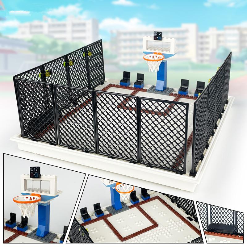 NEW Scene Basketball Court Hoop Campus Cage Sports Meeting Field Street Community Stands Building Blocks Model Sets Bricks