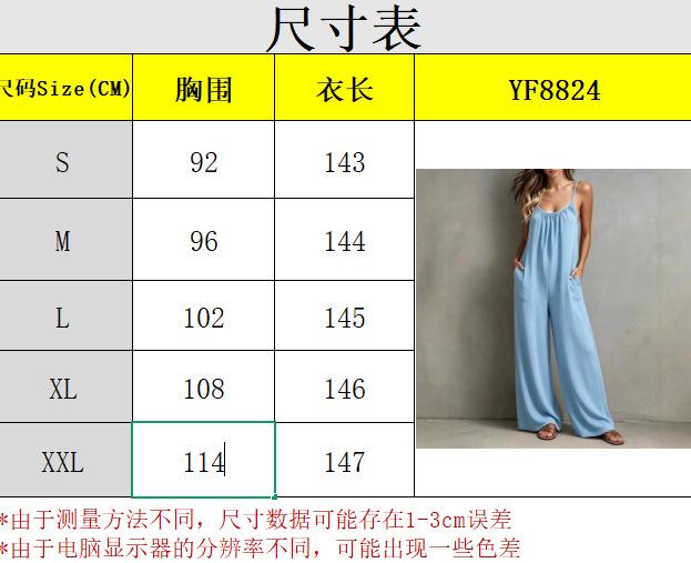 2026 Spring and Summer New European and American Cross-border Women's Clothing Casual Loose Wide-leg with Pockets Seaside Vacation Style Jumpsuit