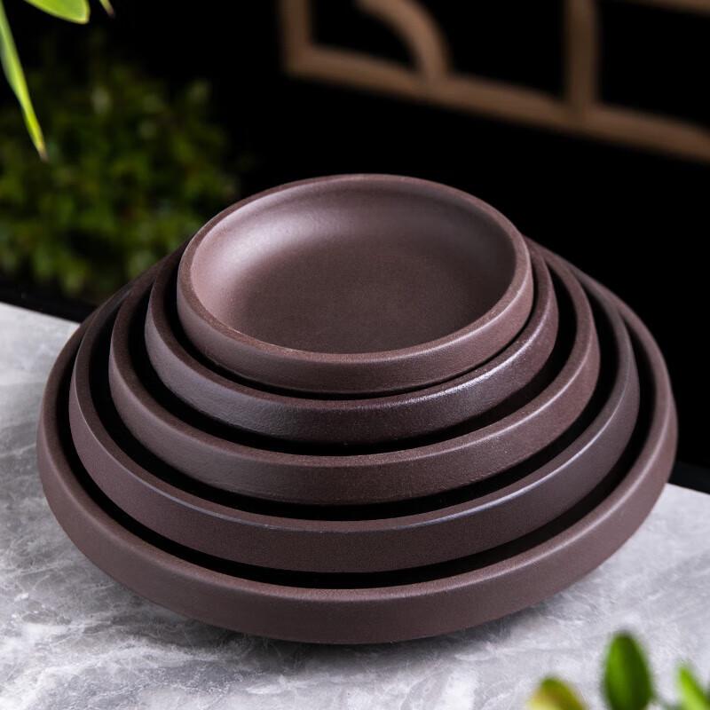 Zisha Ceramic Round Bonsai Pot Drip Tray Set