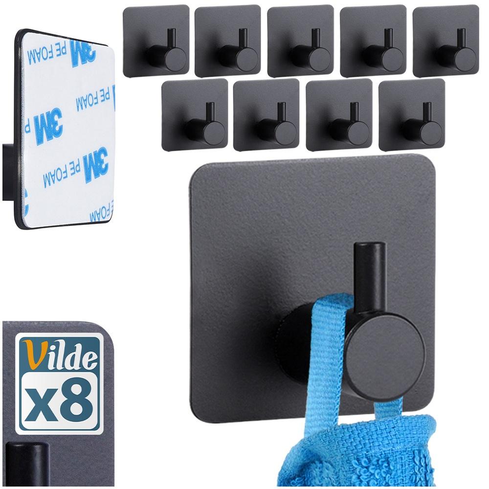 Self-Adhesive Hanger Hook, Steel, Black, 8 Pcs.