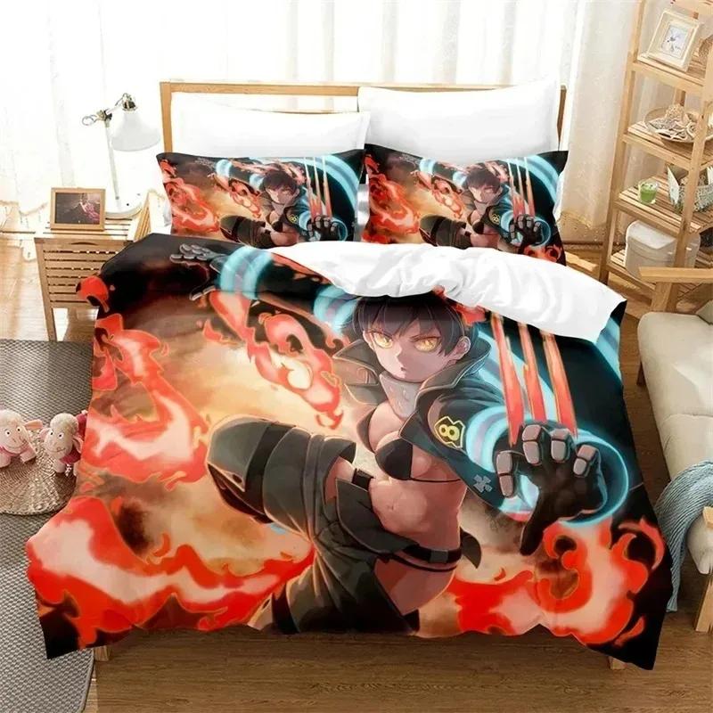 3D-gedrucktes Anime Fire Force Bettwäsche-Set, Kinder Junge Mädchen Junge Erwachsene Einzel Doppel Queen-Size Maße, Weiche Bettbezug Kissenbezug Bettwäsche