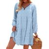 Women's Mini Dress Long Sleeve Swiss Dot Dress V Neck Zipper Casual Pleated Flared A Line Swing Dress