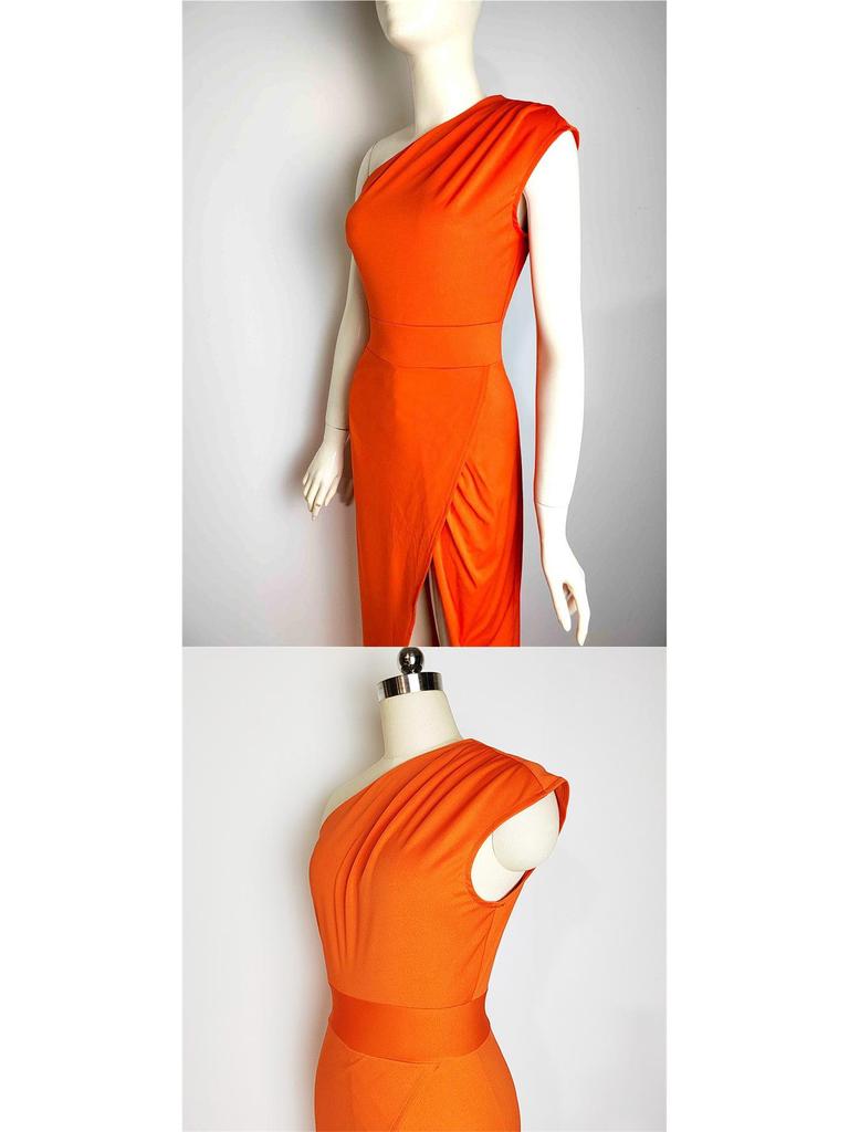One-Shoulder High-Waist Slit Dress