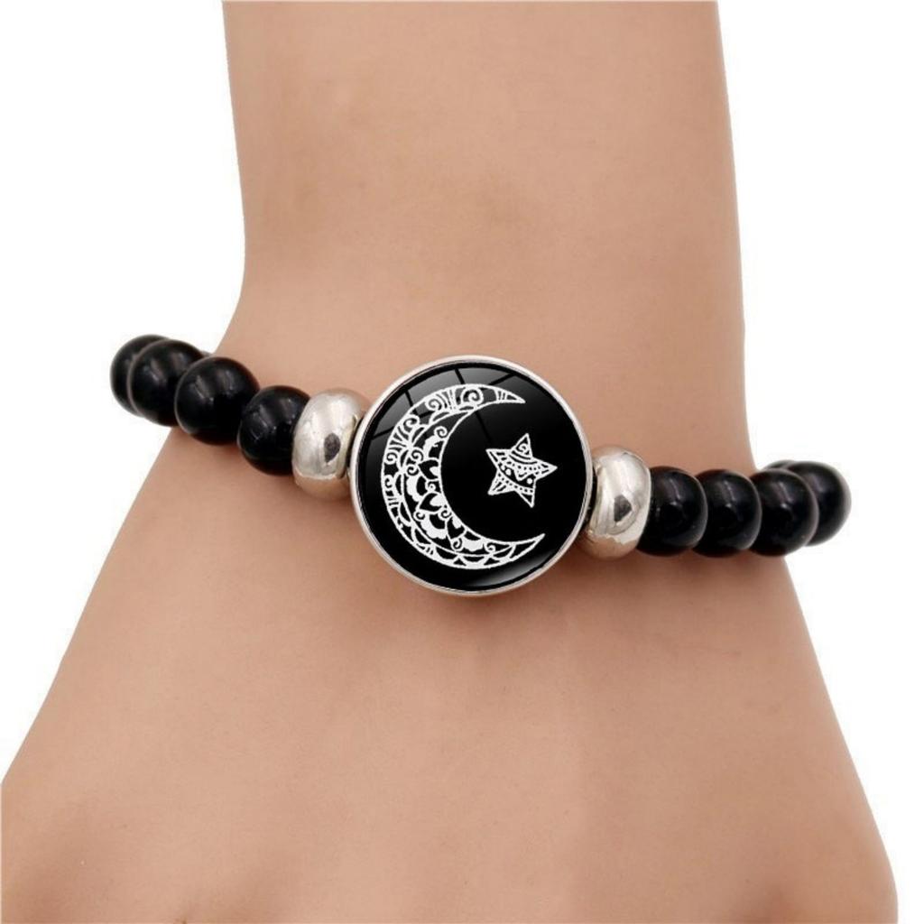 Glow In Dark Couple Bracelets Star Moon Sun Pattern Luminous Glass Beaded Bangle For Women Men Valentines Jewelry