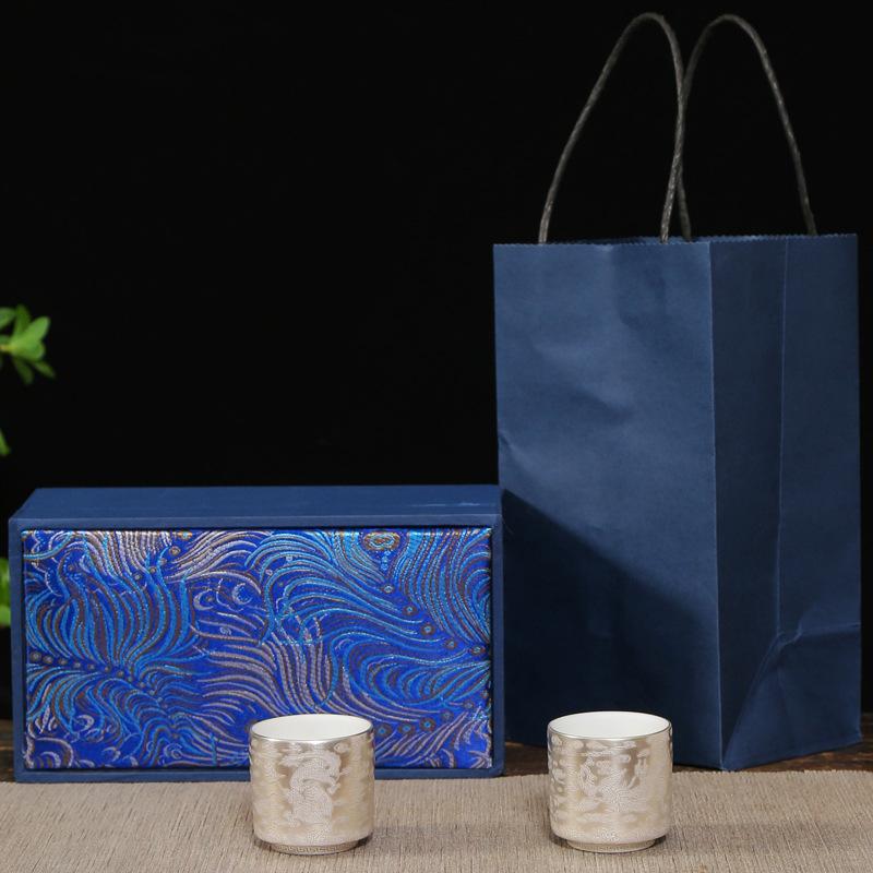 999 Vergoldetes Silber Drache und Phönix Handgefertigt Reiner Jade Keramik Geschenkbox Kung Fu Tee Set Haushaltsgebrauch Meistertasse