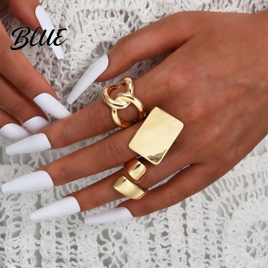 Adjustable Ring 3Pcs Minimalist Cross Knot Set Textured Chunky Stackable