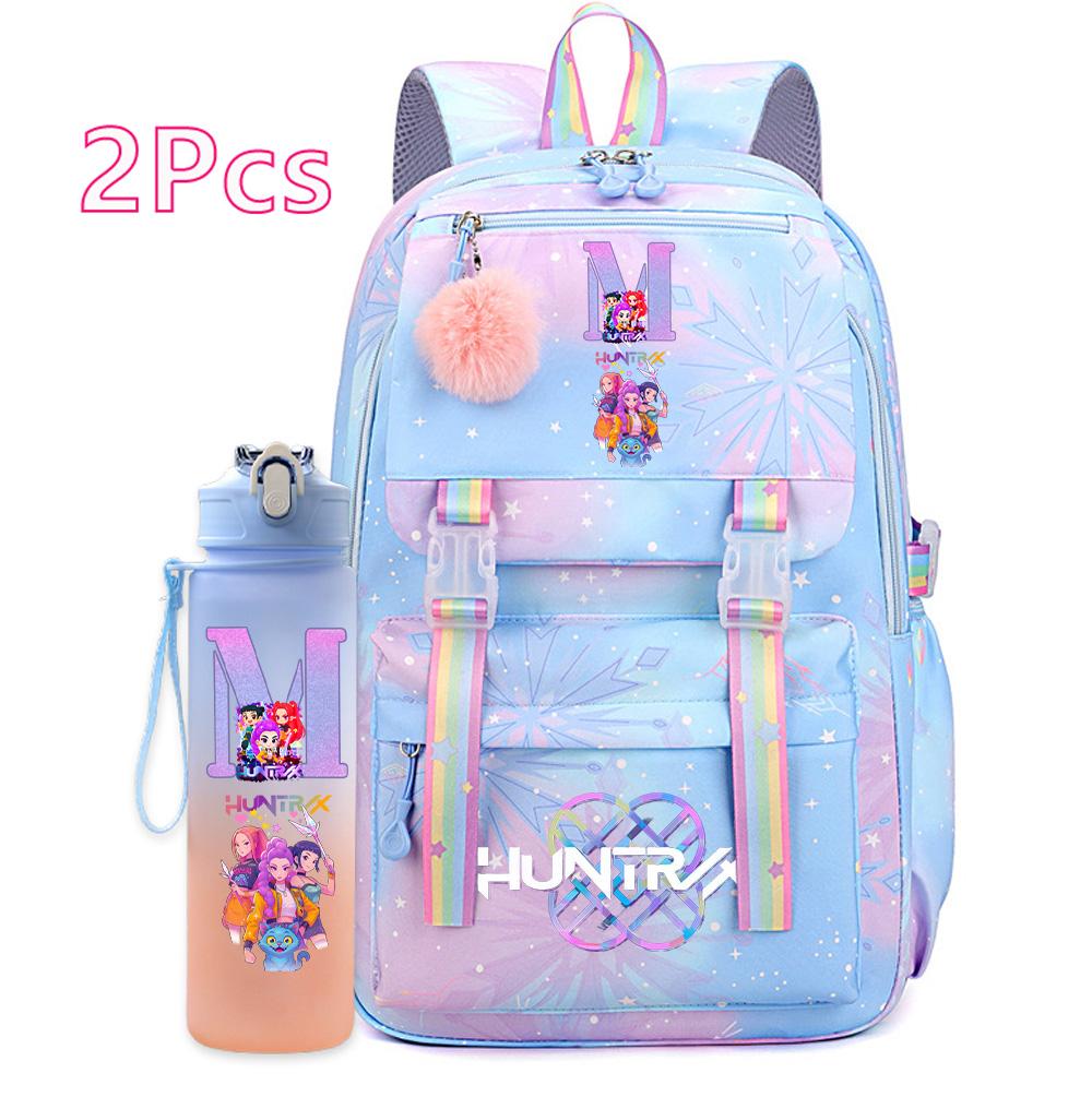 2 Buc/set Ainme K-Pop Demon Hunters Rucsac cu Inscripție cu Litere Engleze cu suport pentru sticlă de apă pentru Adolescentă Fată Băiat Ghiozdan Geantă de Călătorie