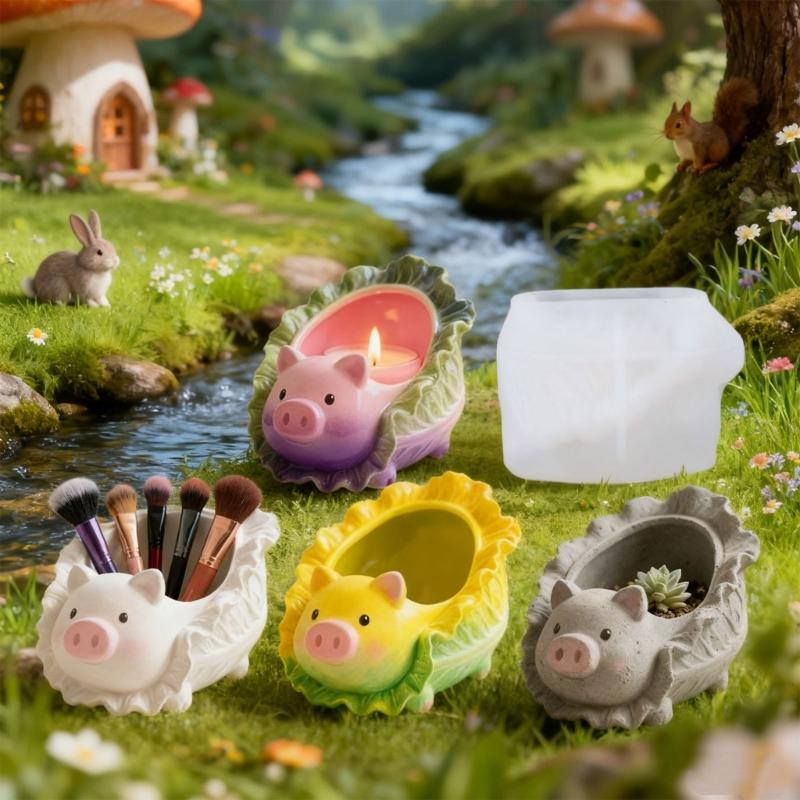 Silicone Cabbage Pig Shaped Mold Suitable For Crafting Succulent Pots Resin Storage Containers And Concrete Decoration Items