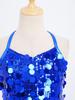 Kids Girls Dance Performance Costume Sleeveless Side Invisible Zipper Back Mesh Patchwork Feather Glittery Sequin Leotard