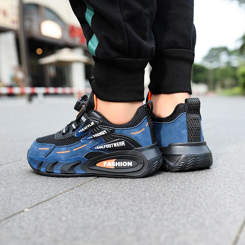 Spring and Autumn Boys' Rotating Button Lightweight and Comfortable Sports Shoes with Breathable Mesh for Children