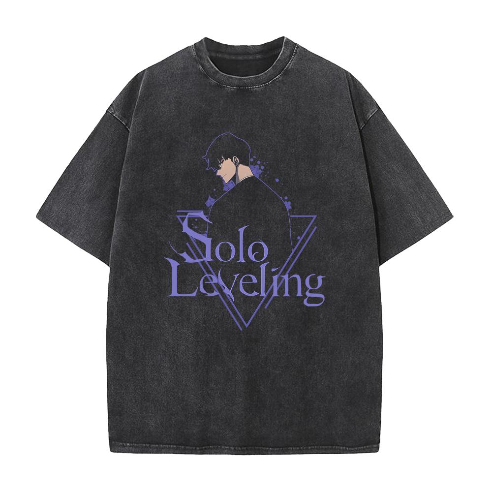 Anime Solo Leveling Sung JinWoo Grafické tričko Pánské Vintage Prané Trička Manga Bavlněné Tričko Harajuku Pánské Ležérní Tričko