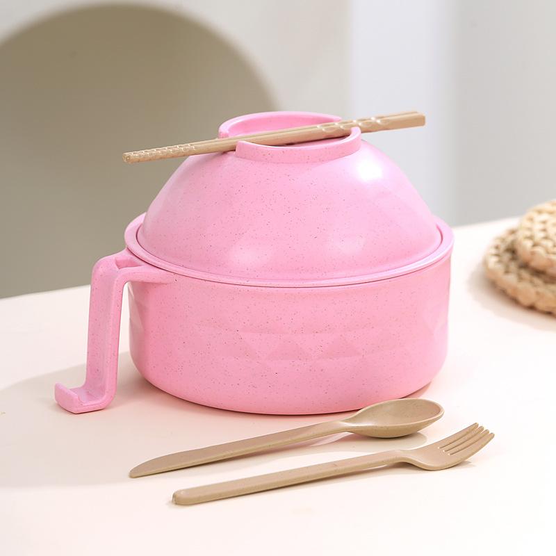 Microwave Ramen Bowl Cooker Set Wheat Straw Instant Noodles Bowl Handles,Ramen Noodle Cooker with Spoon Chopsticks Fork Camping