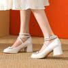 High Quality Red Mary Jane Shoes New Pumps Thick High Heels Lolita Square Toe Shoes for Women Fashion Party Leather Women Shoes